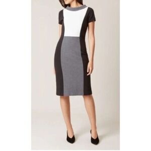 Hobbs London Black, Gray & White Colorblock Ribbed‎ Sheath Dress US 4